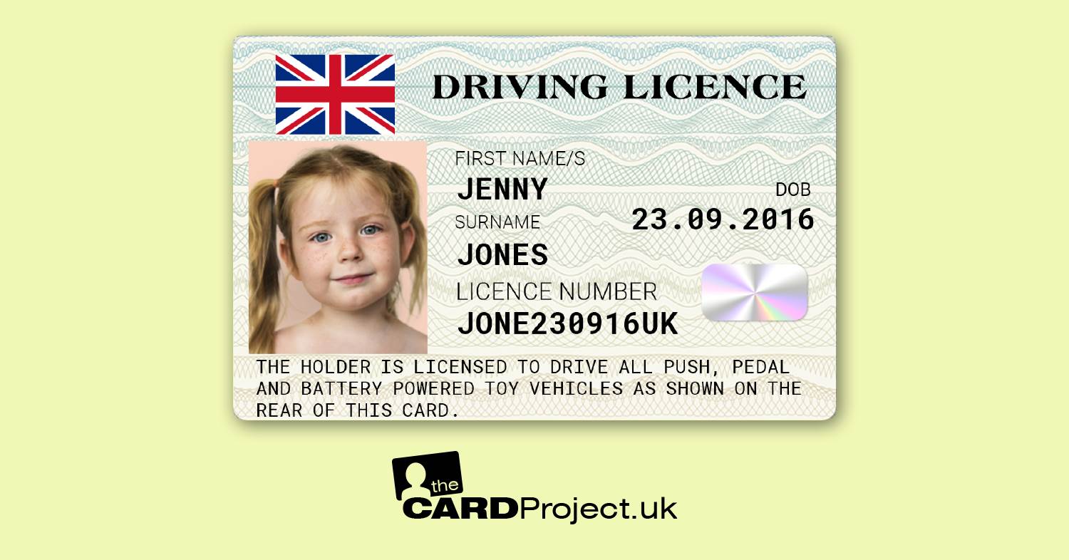 Childs Driving Licence, Double Sided ID Card (FRONT)